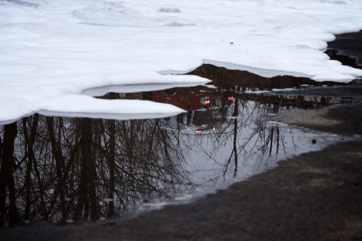 Firefighting foam remains on the ground